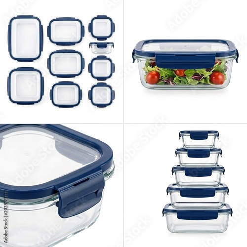 Premium Nested Glass Meal Prep Containers with Airtight Blue Lids Fresh Salad Storage Set for