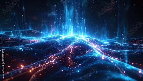 Electric currents converge in a vibrant, luminous expanse.
