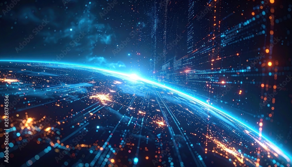 Obraz premium Ephemeral luminescence, digital convergence, celestial pathways, vibrant networks.