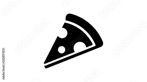 Simple black silhouette of a pizza slice with melted cheese