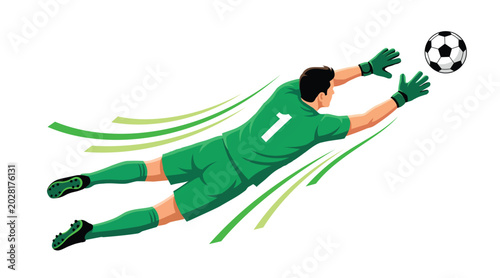 Obraz na płótnie Professional soccer goalkeeper diving to catch the ball vector illustration isol