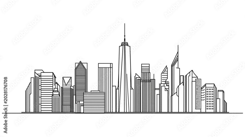 Fototapeta premium Mother feeding baby in a cityscape with skyscrapers and buildings