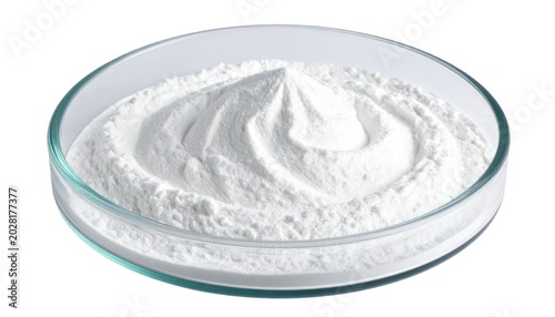A delicate swirl of white powder within a transparent vessel.