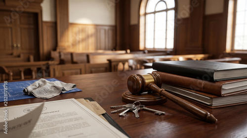 Courtroom scene depicting legal conflict during divorce settlement proceedings