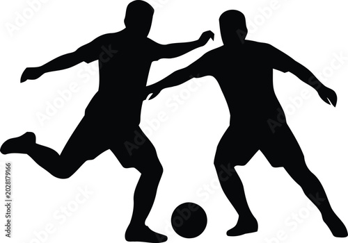 Schilderij op canvas Two Soccer Players Tackling for Ball Silhouette