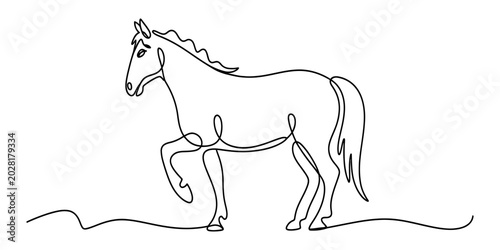 Foto Continuous single line drawing of a walking horse