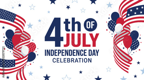 American flag themed 4th of July Independence Day celebration with fireworks and patriotic elements