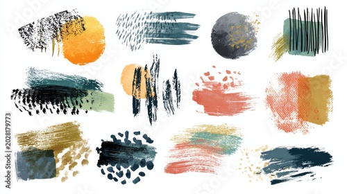 96.Artistic vector pack of abstract brush marks and organic forms, hand drawn style, textured strokes, modern abstract background elements