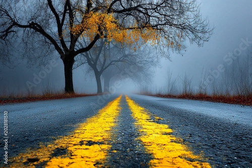 Winding Road Beckons as Trees Fade Into the Enchanting Fog of Autumn Generative AI