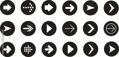 Obraz na plátně A collection of diverse white right arrow icons set inside black circles