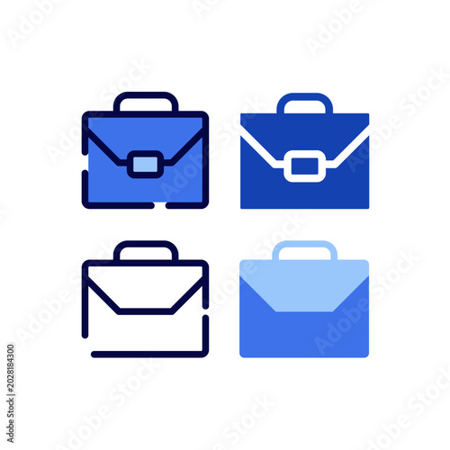 Business Briefcase Line Flat Outline Vector Icons Set