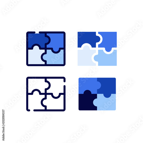 Puzzle icon set vector illustration in line, flat and outline style