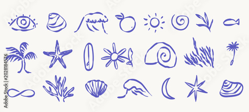 Cuadro en lienzo Hand drawn doodle beach and surf vector illustration set