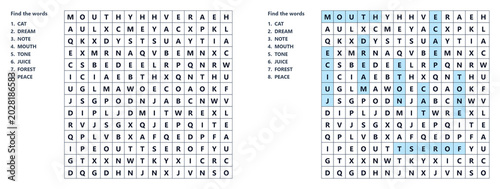Word Search Puzzle Letter Grid Find Hidden Words Vocabulary Worksheet Black White Vector