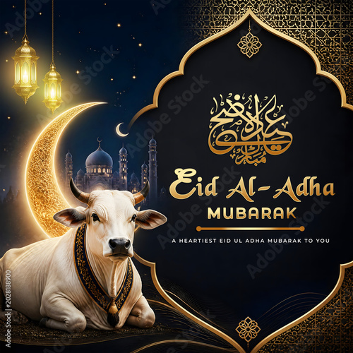 Luxury Eid ul Adha Mubarak Greeting Social Media Template, Eid al Adha, Elegant design, Festival of sacrifice, Happy Eid Ul Adha poster,Arabic Islamic calligraphy of text Eid Adha Mubarak