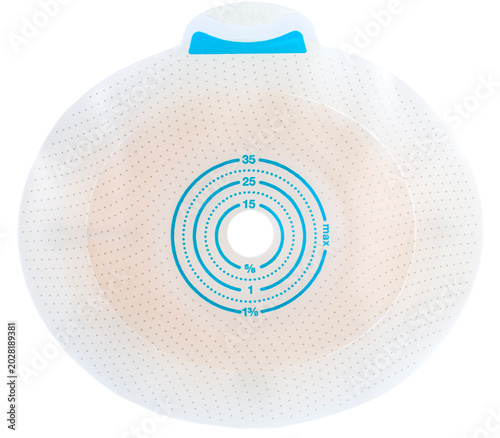 Stoma plate with blue measuring divisions for the required diameter