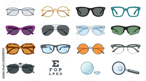 Tableau sur toile Eyeglasses and Sunglasses Icon Set Collection with Fashion Frames, Optical Lense
