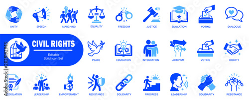Civil rights editable solid icon set modern design vector illustration isolated on white background concept.