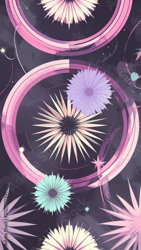 Aesthetic Abstract Floral Design with Circular Motifs in Soft Pastel Colors