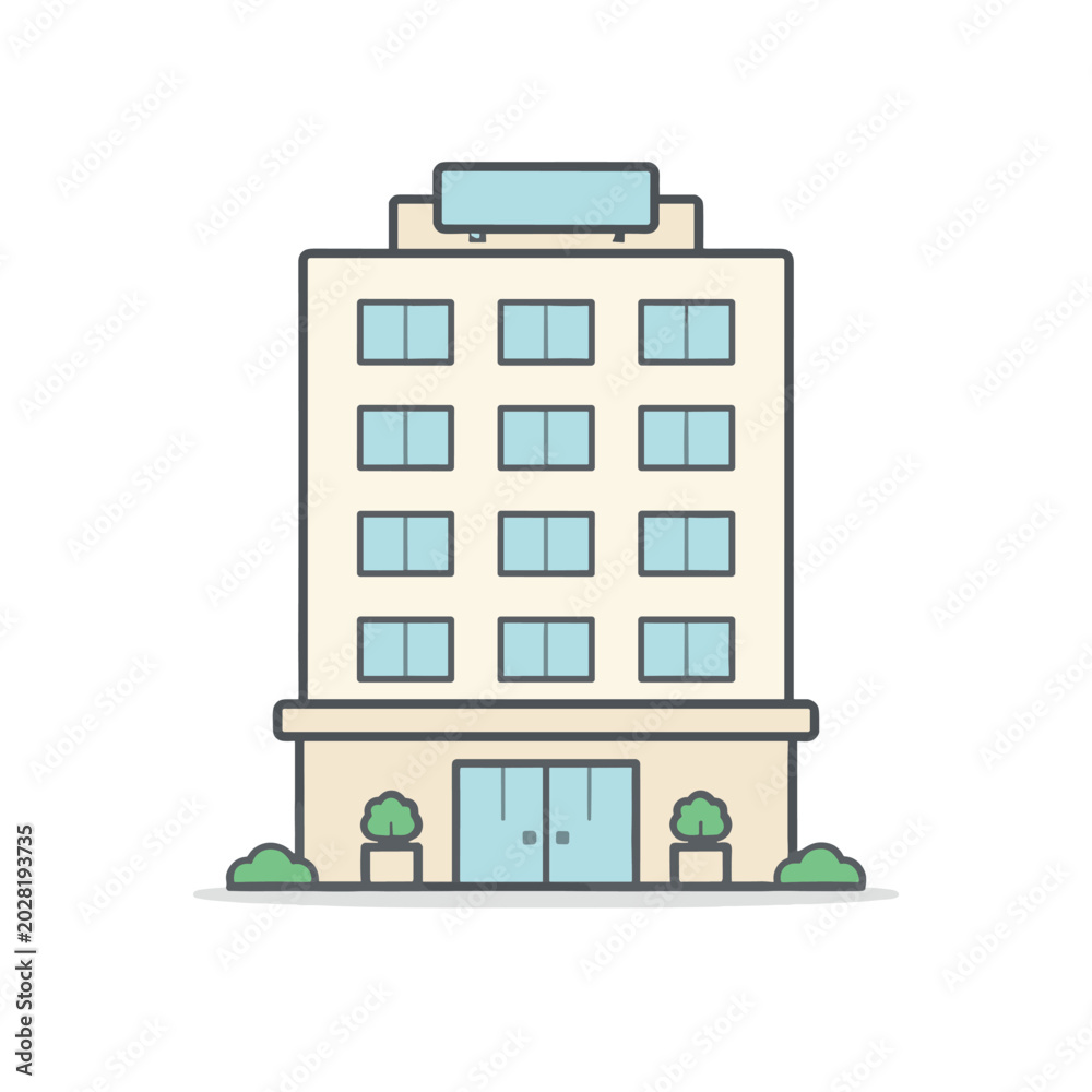 Obraz premium Building Illustration In Garden With Planters With Windows