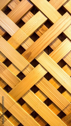 A detailed natural wood weave pattern forms a textured background, showcasing light-toned wooden strips interlocked in a decorative diagonal lattice, conveying rustic charm
