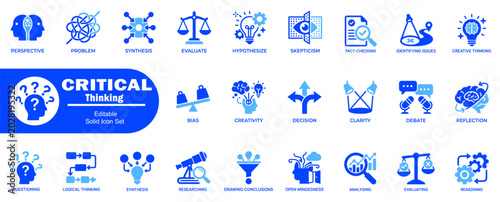 Canvas Print Critical thinking and cognitive analysis vector icon set illustrating perspective problem solving synthesis and logical reasoning skills