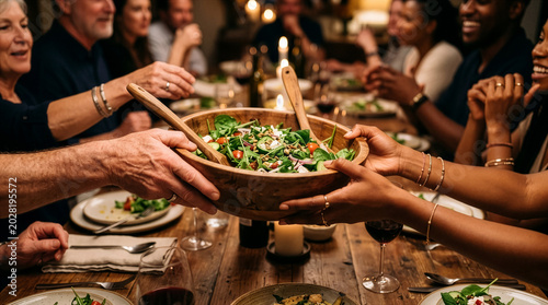 Multigenerational Group Sharing a Meal at a Communal Gathering