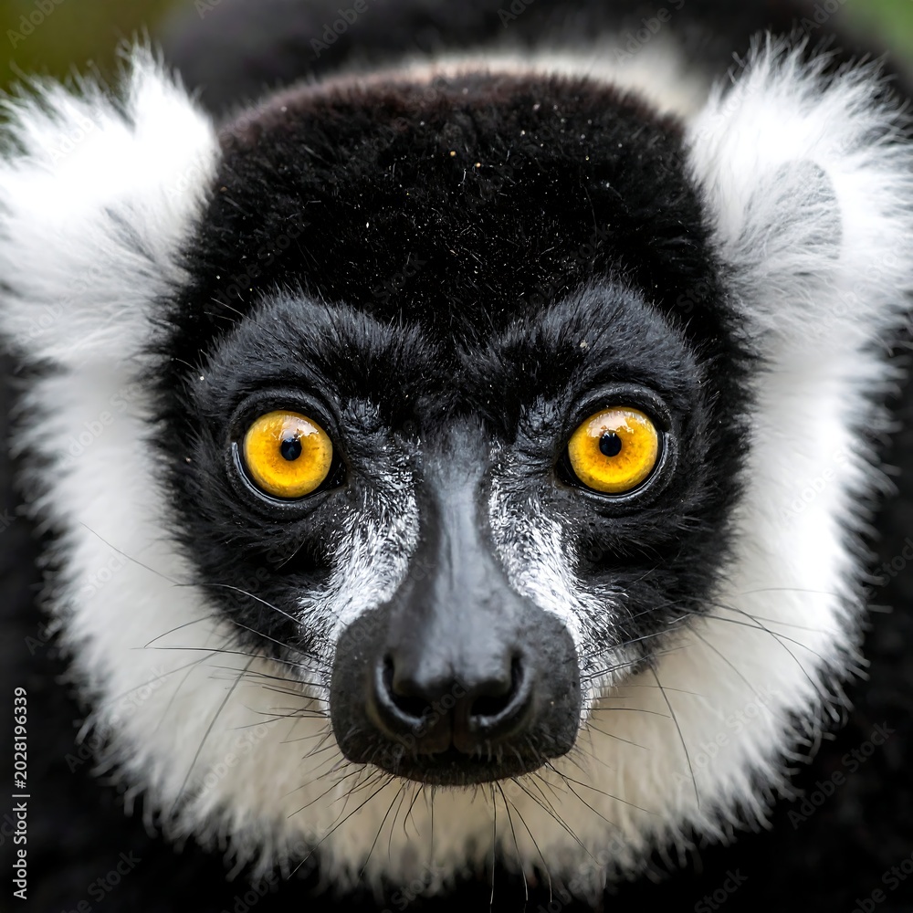 Fototapeta premium A close-up of a lemur's face with striking yellow eyes