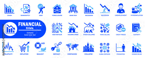 Foto Financial crisis vector icon set