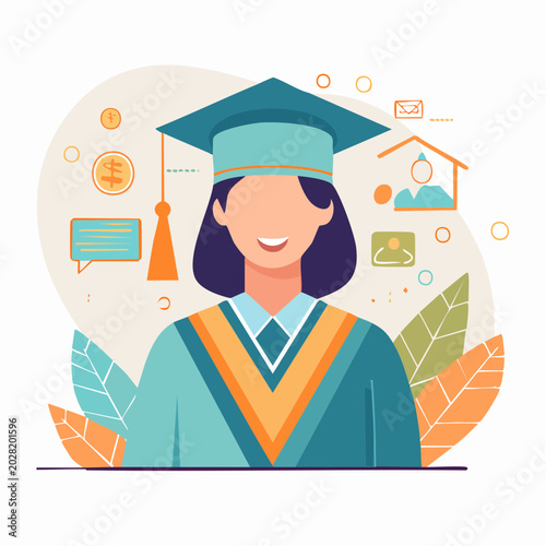 Graduation Concept with Digital Icons and Leaves