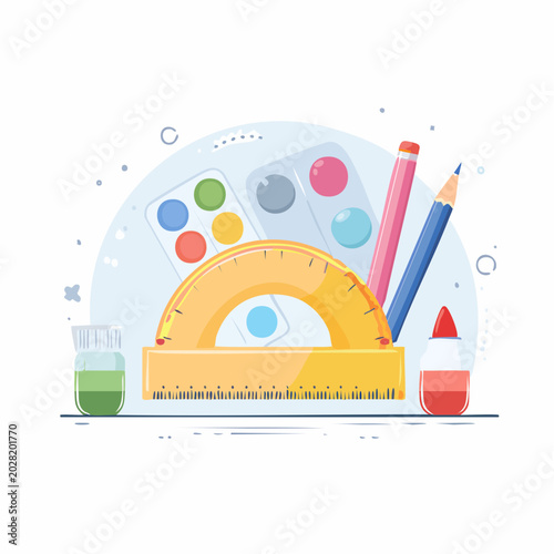 School Supplies and Art Materials Flat Illustration