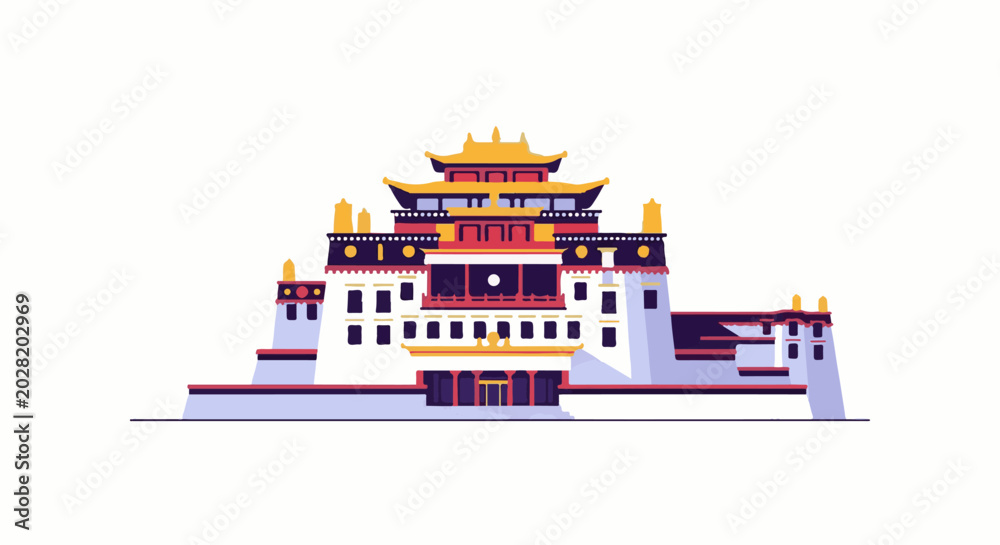 Fototapeta premium Ornate Tibetan monastery with tiered roofs and colorful accents