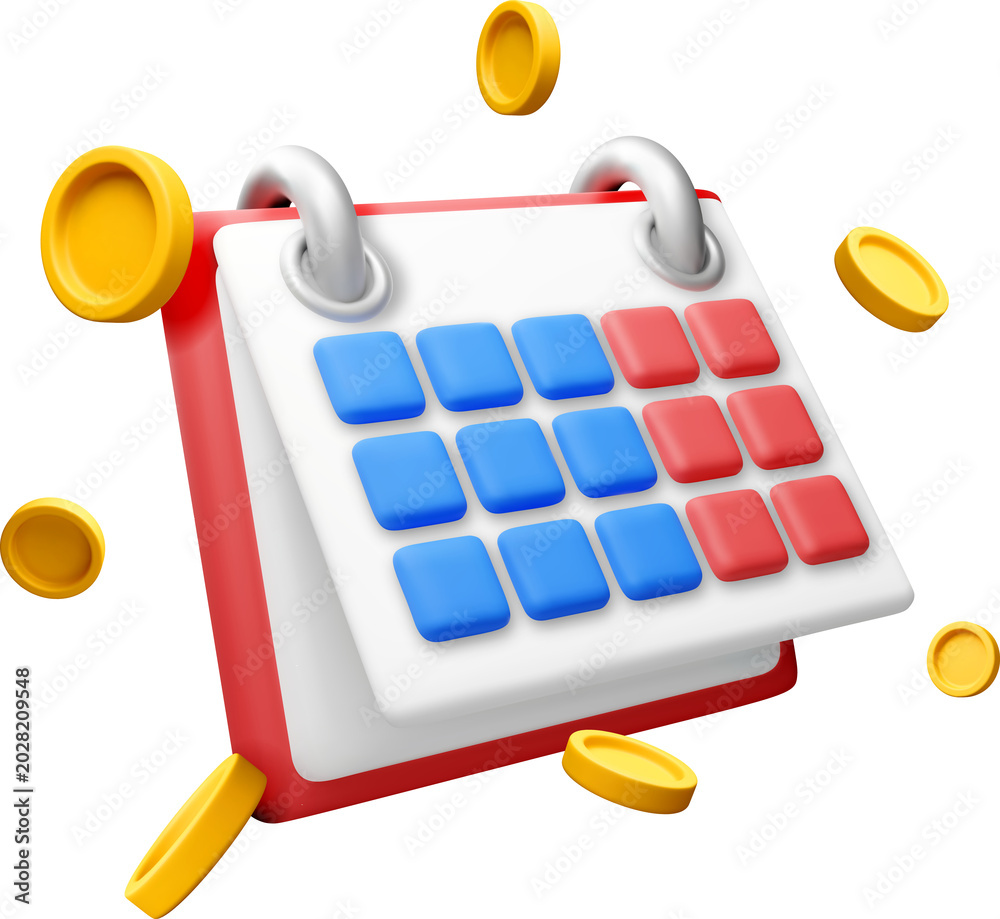 Φωτογραφία 3D Calendar with gold coins floating.