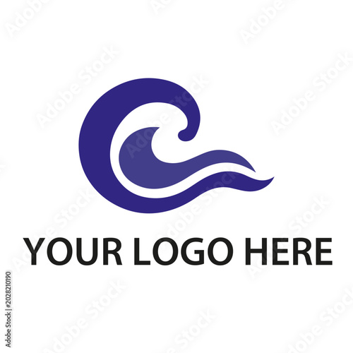 Photography Stylized ocean wave logo template, blue sea water swirl icon vector, minimalist