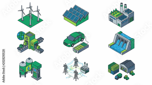 Photos Isometric Illustration of Renewable Energy and Sustainable Technology
