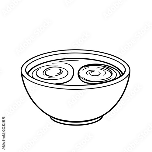 Sauce bowls set with dual connected chambers for different dips featuring ceramic, black line art, glyph style illustration with closed path vector and kitchenware