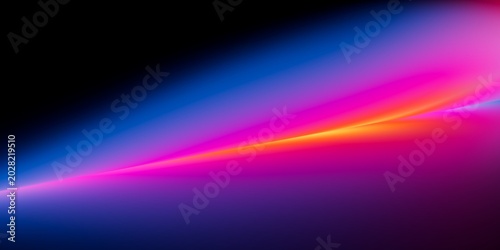 Abstract neon background with pink yellow and blue gradient on black, glowing futuristic wallpaper. Minimalist 3d illustration