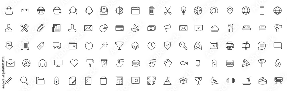 Fototapeta premium Set of thin line web and application icons for business e-commerce and ui design.