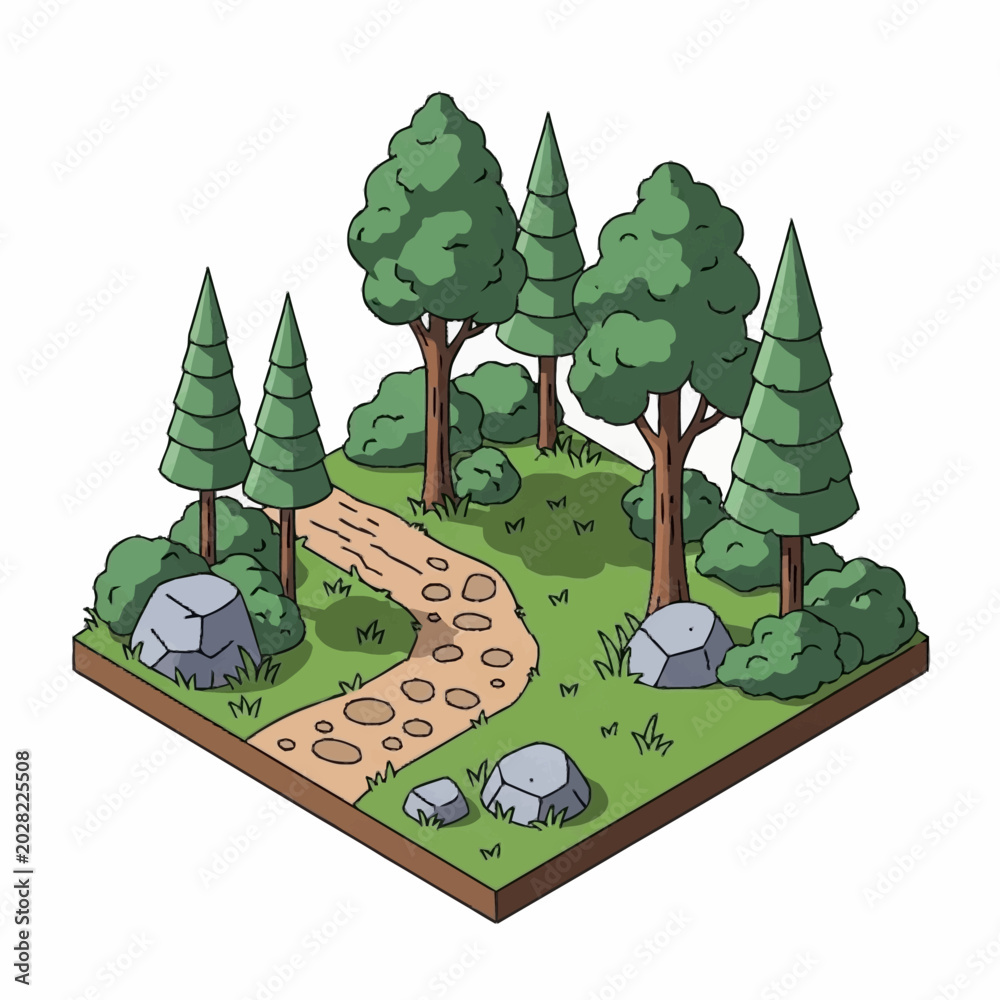 Fototapeta premium A serene forest landscape with trees and a winding path.