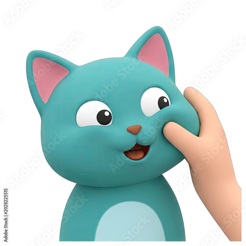 Cute Blue Cartoon Cat Being Petted