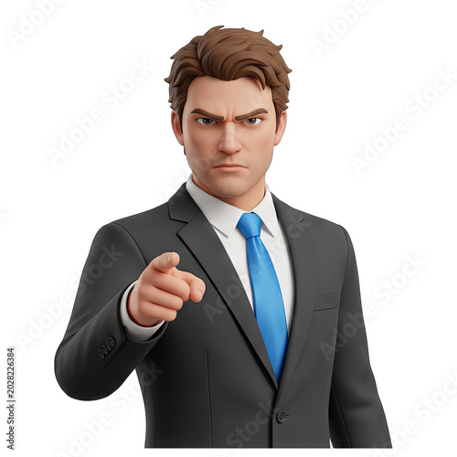 Angry businessman pointing finger forward