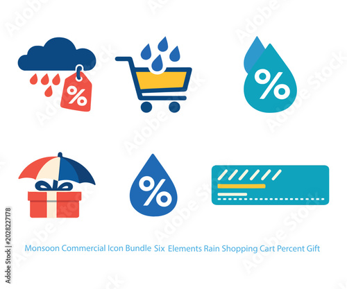 Monsoon Commercial Icon Bundle Five Elements Rain Shopping Cart Percent Gift
