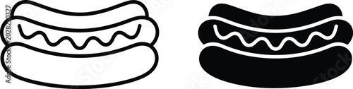 Hot dog icon symbol vector illustration for fast food menus, restaurant branding, and street food applications.