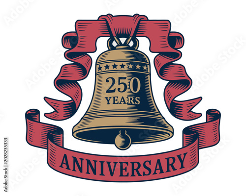 Vintage 250 Anniversary Bell Emblem vector Illustration, American Patriotic Clipart isolated on white background