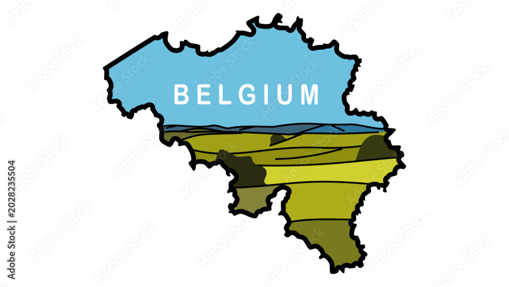 Fototapeta premium Tourism in Belgium, map with landscape, color vector illustration