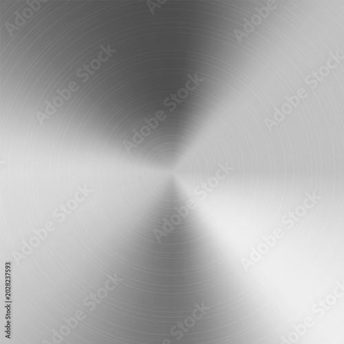 Silver metal circular gradient with realistic texture. Metallic surface with radial shine and reflection. Vector illustration for luxury design, premium backgrounds and modern UI concepts.