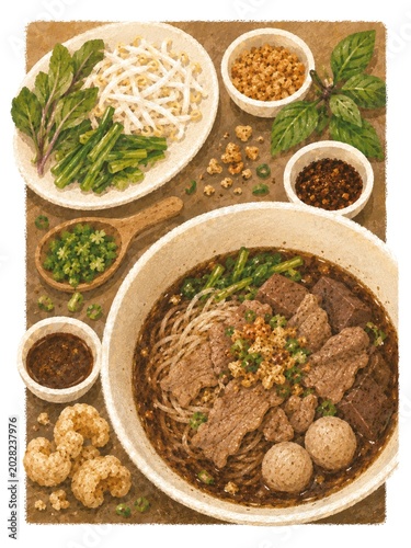 Thai Beef Boat Noodles with Meatballs and Herbs