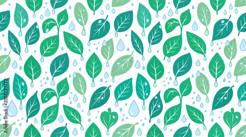 Rainy Season Botanical Flat Illustration Rain Drop Pattern Layout Minimal Two-Tone Design