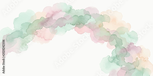 Quadro em tela A soft watercolor rainbow in pastel hues of green, pink, and peach arches gracefully across a pale background, suggesting a gentle and ethereal aesthetic
