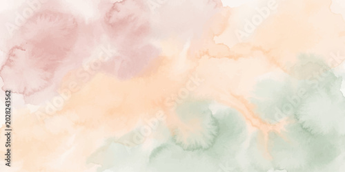 Tableau sur toile Soft watercolor splashes in muted peach, blush pink, and sage green create a gentle, artistic background